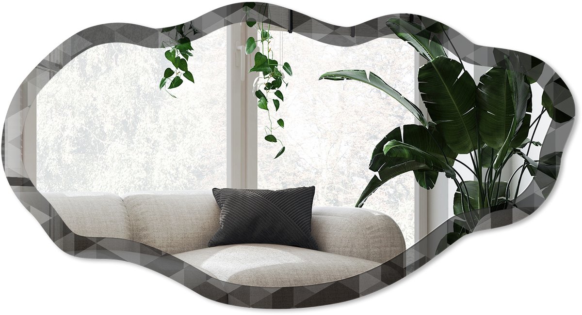 Wallfluent Geometrische Mozaïek Spiegel - Grijs Stijlvolle Wandspiegel - Organische Spiegel - Woonkamer, Kantoor, Slaapkamer - Geometrisch - 45x90 cm - Totale afmeting 52x97 cm