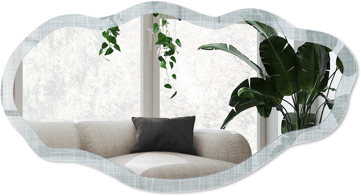 Wallfluent Gestructureerd Grijs Spiegel - Grijs Strakke Rechthoekige Spiegel - Organische Spiegel - Woonkamer, Kantoor, Slaapkamer - Minimalistisch - 45x90 cm - Totale afmeting 52x97 cm