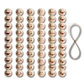 SHI-HELOE® Houten Kralen met Gezichtjes – 60 Stuks 20 mm – DIY Kralenset met 4 m Elastisch Draad – 6 Smiley Designs