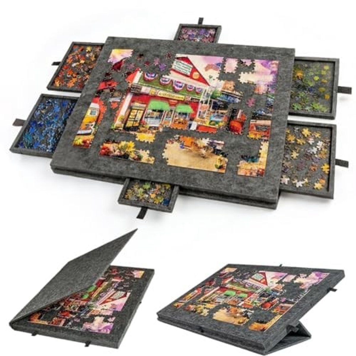 Solidchoice - Kantelbaar Puzzelbord met 6 Laden en Deksel