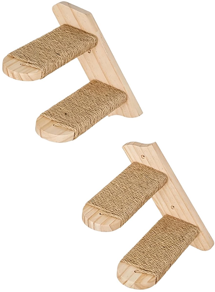 Solidchoice - Kattenklimwand met 2 Treden van Massief Hout