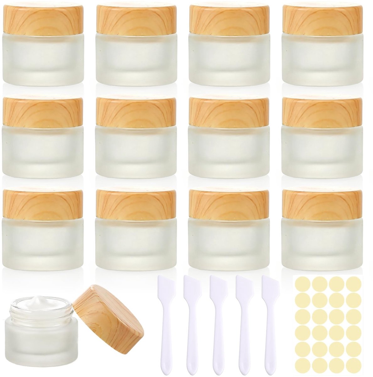 Solidchoice - Set van 12 Lege Crème Containers van Frosted Glas
