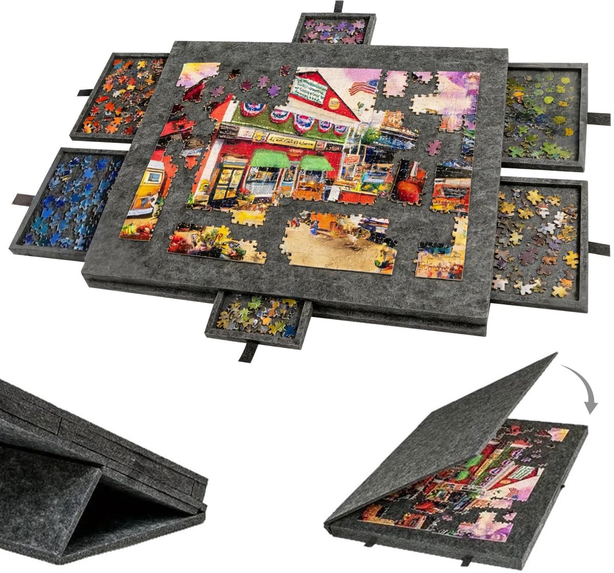 Solidchoice - Puzzeltafel met 6 Laden voor 1000 Stukjes, 2-in-1 Design