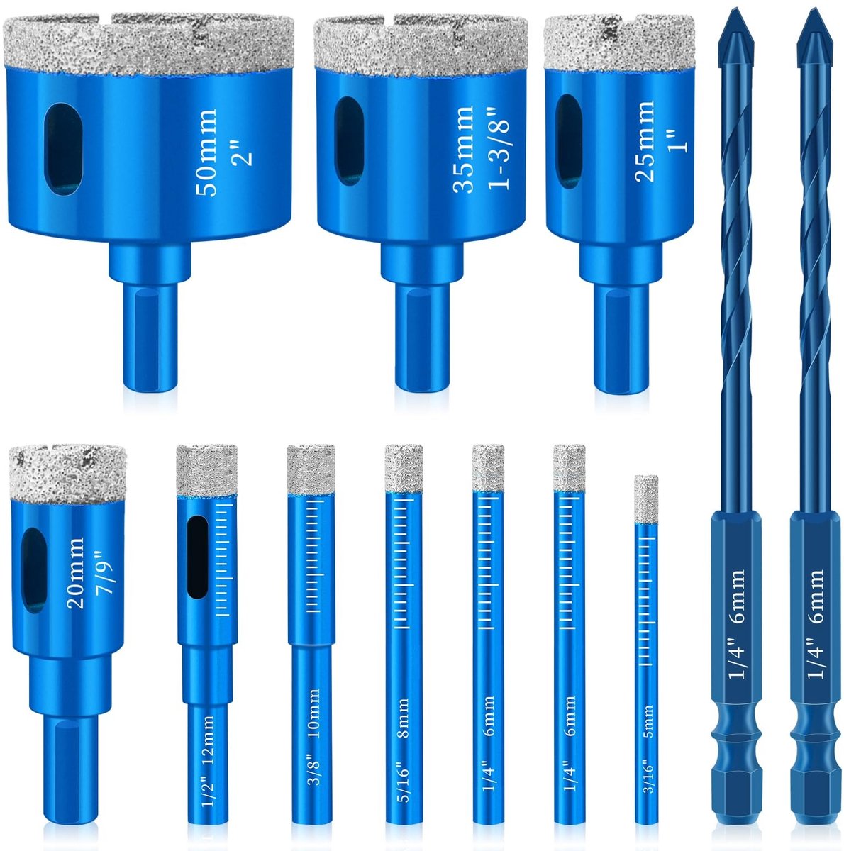 Solidchoice - 12-delige Tegelboorset M6 voor Glas en Graniet