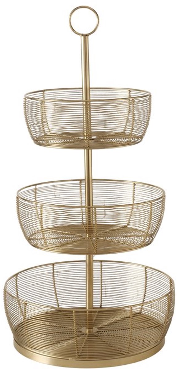 Boltze - Etagère - 3-Laags - Goud - Metaal - Ø 36 x H 70 cm - Serveer & Decoratiestandaard