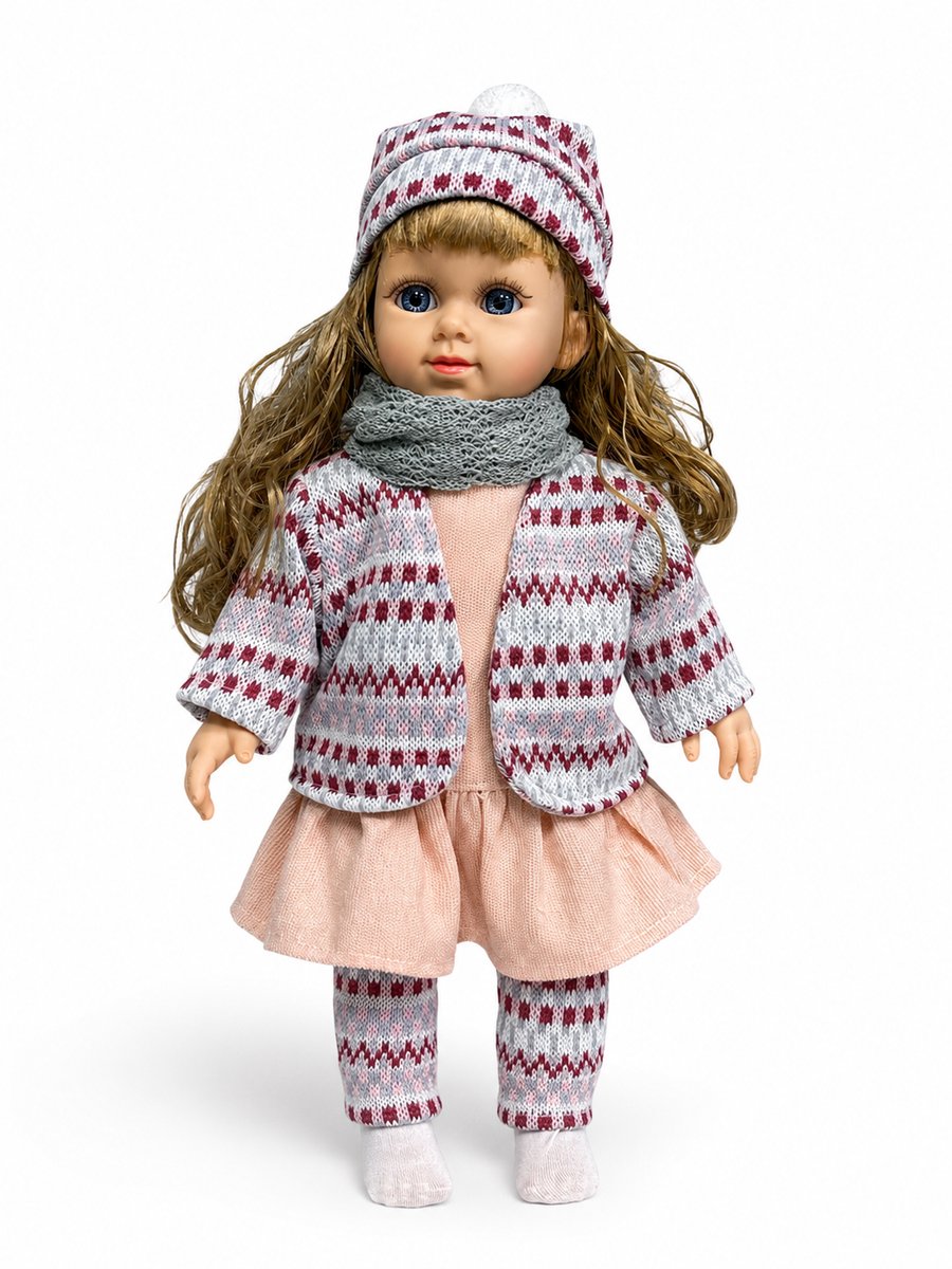 CUFAN Knuffelpop - Zacht Lijfje & Winterkleding – Vinyl Pop met Acryl Ogen - Muziekfunctie - 40CM
