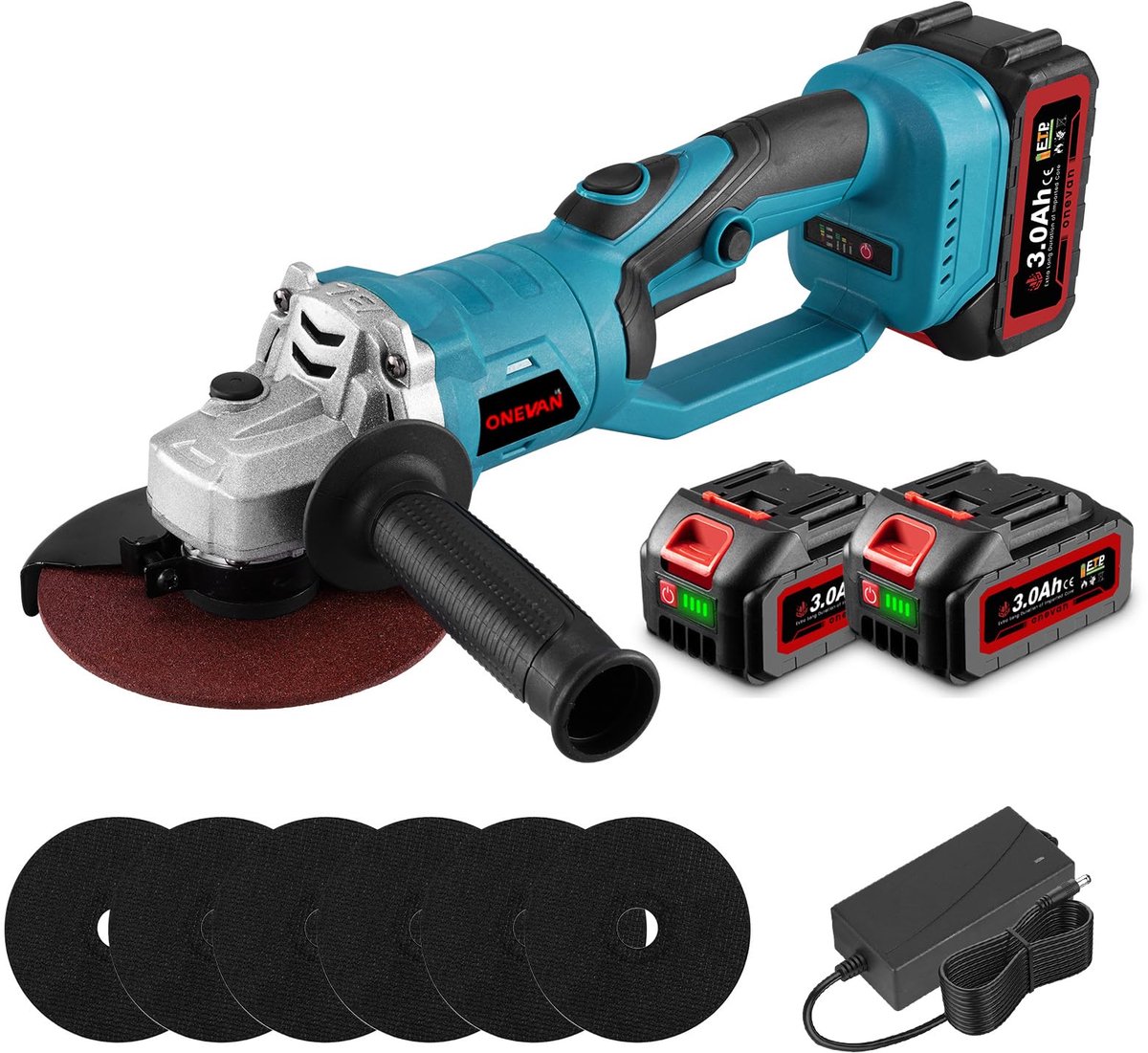 Accu Haakse Slijper 20V – 125 mm Slijptol – 700W Brushless – 18000 RPM – Inclusief 2 Accu’s en 6 Schijven