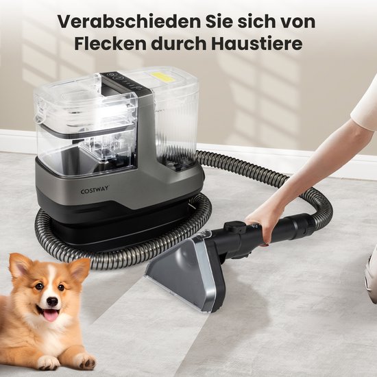 COSTWAY Tapijtreiniger met Stoom en Warm Water Functie, Krachtige Waszuiger met 2-in-1 Borstel en Grote Tank voor Diepe Reiniging, Geschikt voor Tapijt, Meubels en Autointerieur van Costway — afbeelding 4
