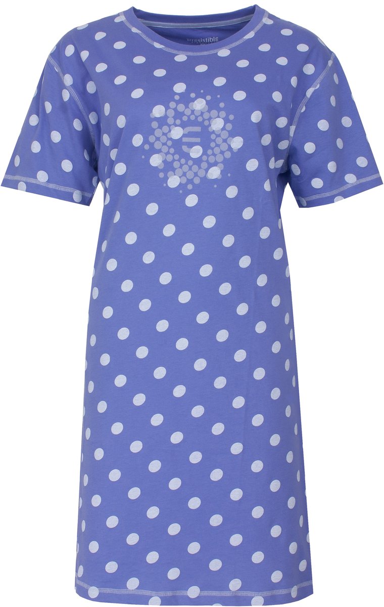Irresistible Dames Nachthemd - Korte Mouwen - Allover Geprint - Blauw