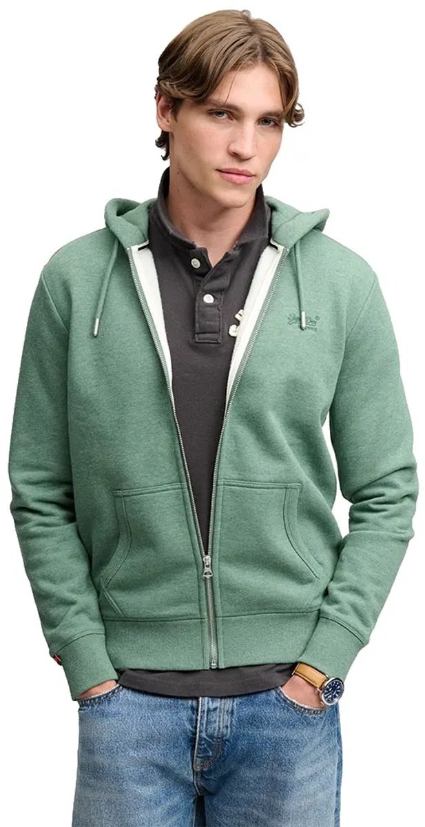 Superdry Essential Logo Half Brushed Zip Hoodie Heren Hoodies Baaigroen Gemeleerd