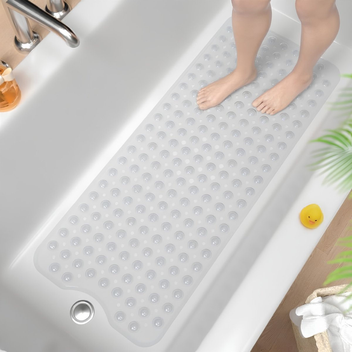 KIRA® Badmat Antislip voor in Bad - Badmat met Zuignappen en Afvoergaten - Badmat Antislip - Douchemat Antislip voor Douche - Transparant - 100cm x 40cm X 3cm