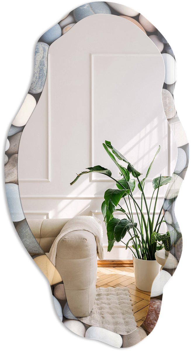 Coloray Steenpatronen Spiegel - Grijs Moderne Rechthoekige Wandspiegel - Organische Spiegel - Badkamer, Slaapkamer, Hal - Minimalistisch - 45x90 cm - Totale afmeting 52x97 cm