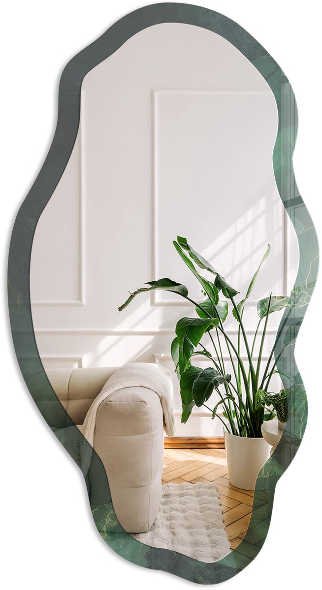 Coloray Groene Elegantie Spiegel - Groen Stijlvolle Wandspiegel - Organische Spiegel - Woonkamer, Kantoor, Slaapkamer - Klassiek - 45x90 cm - Totale afmeting 52x97 cm