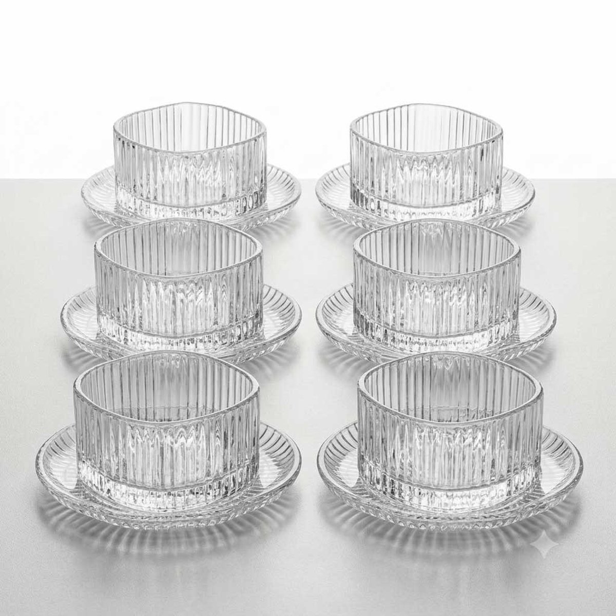 Bricard Ronda Lines Schaaltjes met Schotel - Ø11 cm - 12-delig - Geribbeld Glas