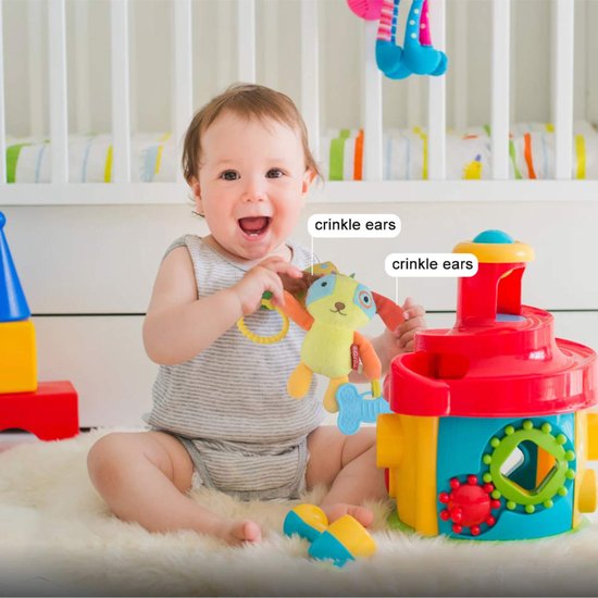 Sensorisch speelgoed voor in de kinderwagen, 4-delige set met zachte hangende rammelaars en pluche speeltjes — afbeelding 2