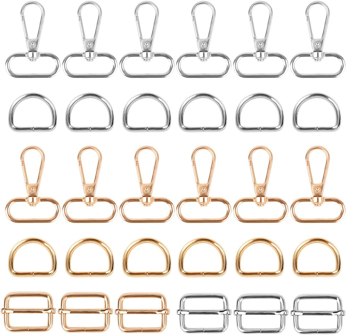 30 Stuks D-ring Verstelbare Koppelingen in Goud/Zilver voor DIY Tassen, Rugzakken en Hondenhalsbanden
