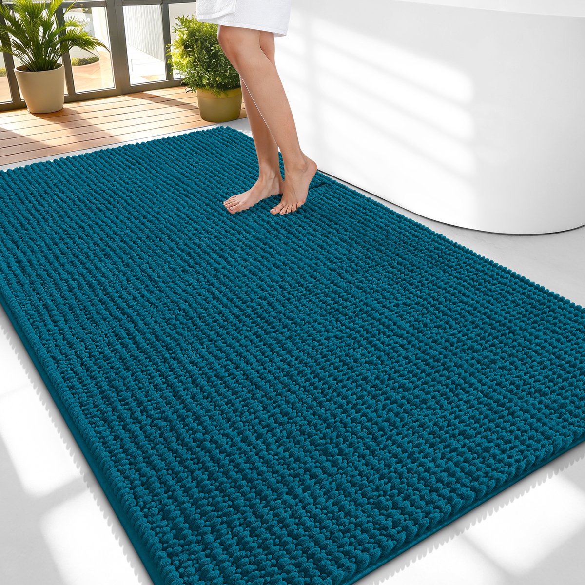 Olanly Badmat Antislip – Chenille Douchemat – Badmat Badkamer – Super Absorberend Deuropmat – Staalblauw – 89X150cm