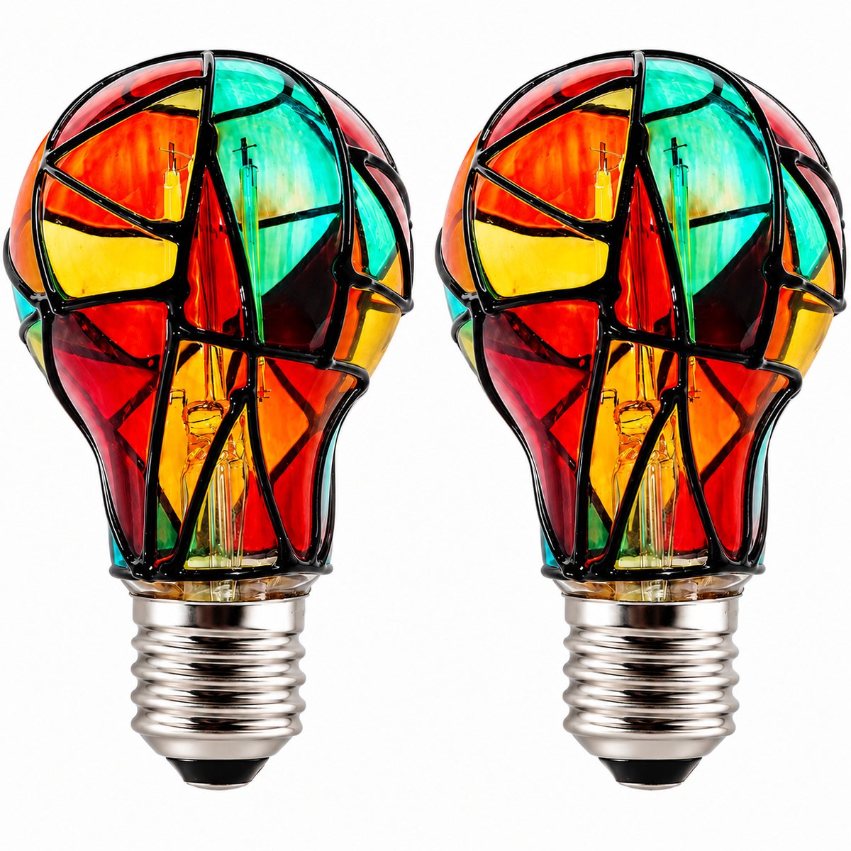 2 stuks gebrandschilderd Glas Lichtbol 4W Glas-In-Lood E26 LED Gekleurde , Kleurrijke Feest Knipperende Lamp Voor Thuis Feesten Winkels Bomen Woonkamers Slaapkamers