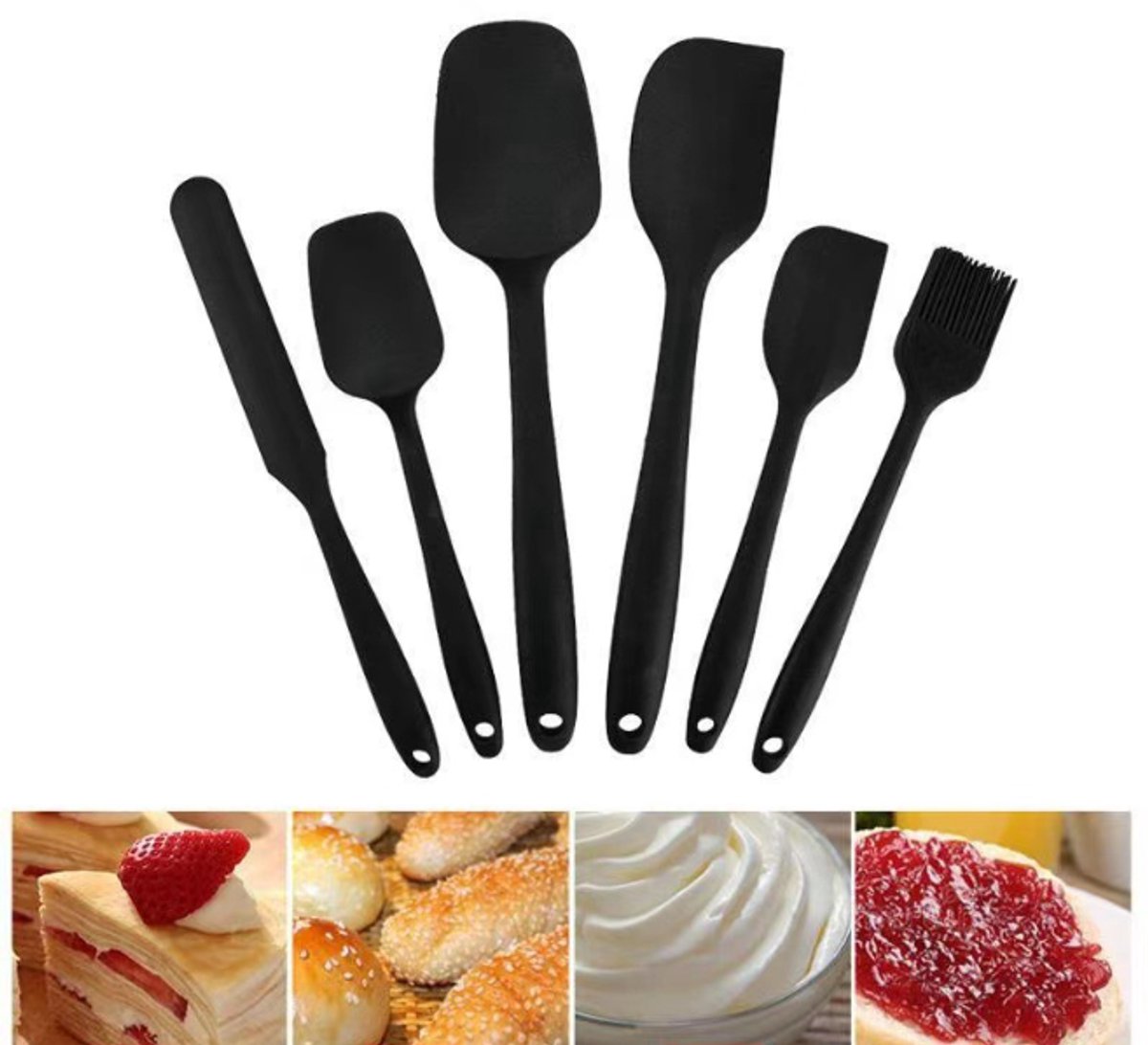 Go Go Gadget - Spatel set - Pannenlikkers - Siliconen - Keukenaccessoires - 1 set van 6 stuks - Zwart