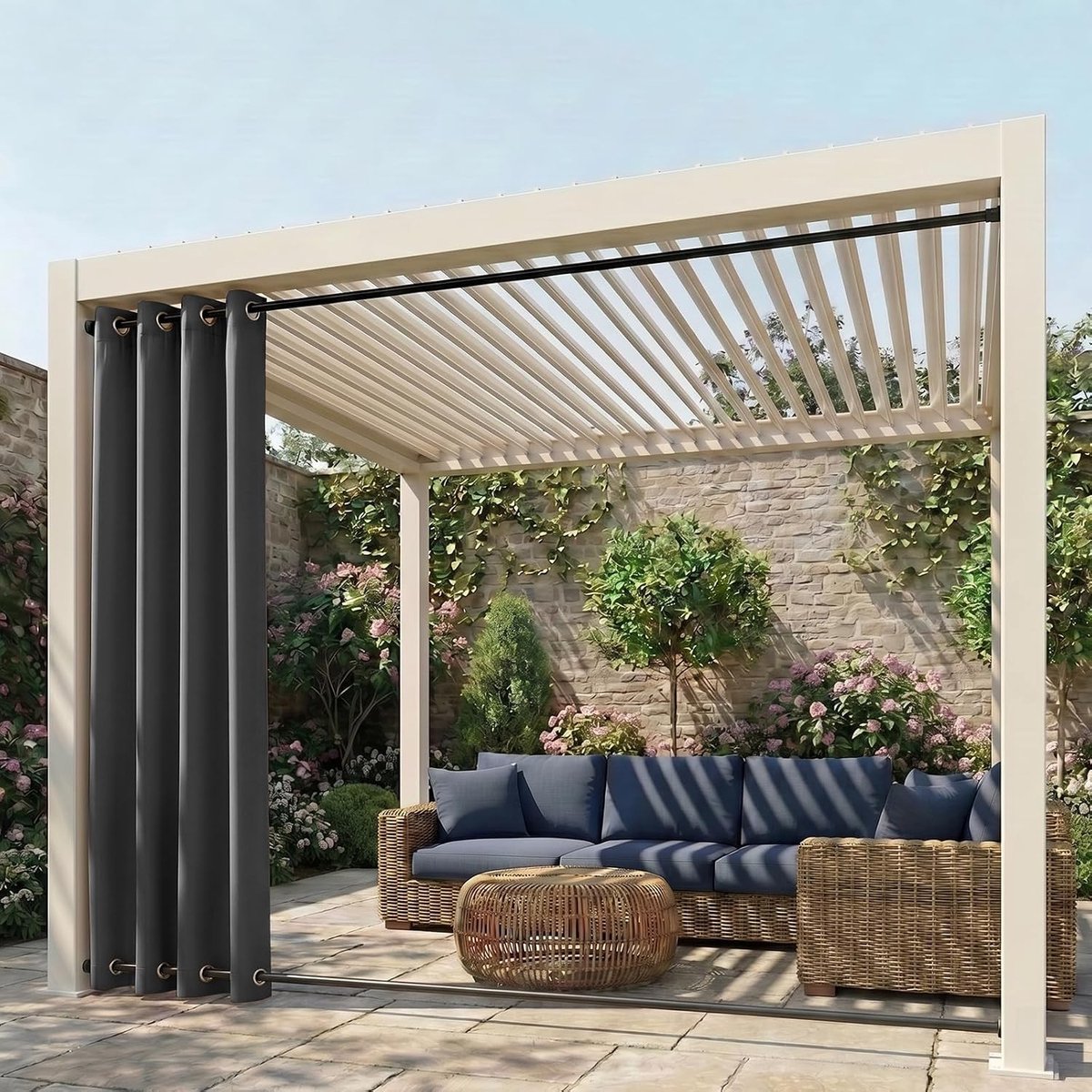 Verduisteringsgordijn - Grijs - 132 x 213 cm - Waterdicht Polyester Buitengordijn met Oogjes - Voor Pergola en Balkon