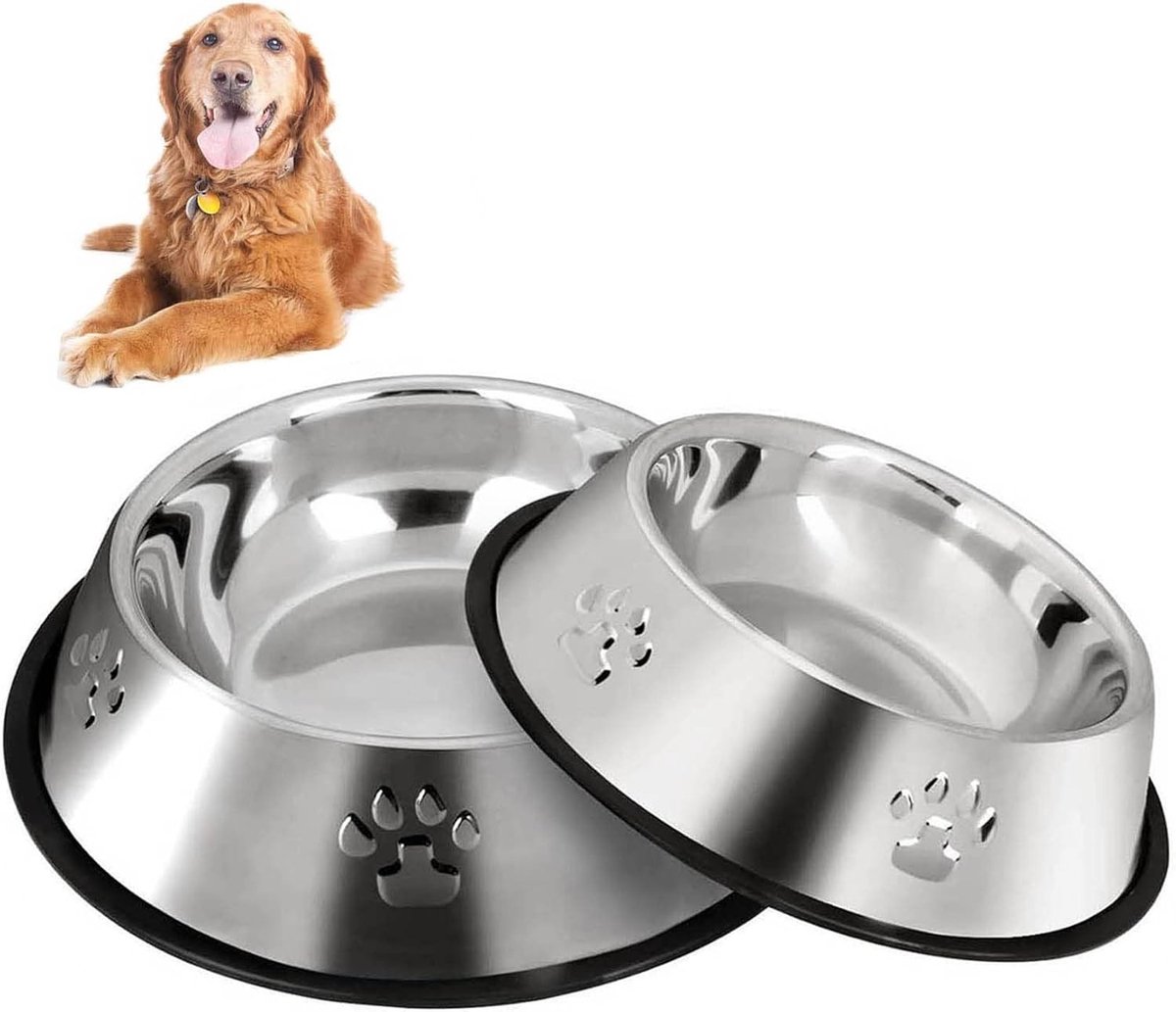 Verhoogde voerbak voor grote hond - RVS voerbak - 26 cm - Roestvrijstalen met antislip rubberen basis - Voor middelgrote en grote honden