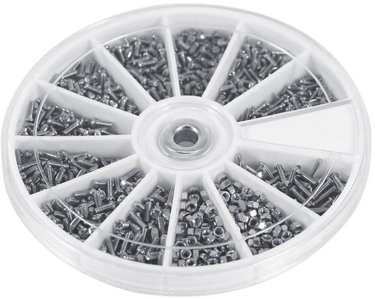 -Schroeven en moeren set - Assortimentskit van 600 stuks - 12 verschillende soorten - M1, M1,2, M1,4, M1,6 - Geschikt voor horloges, glas