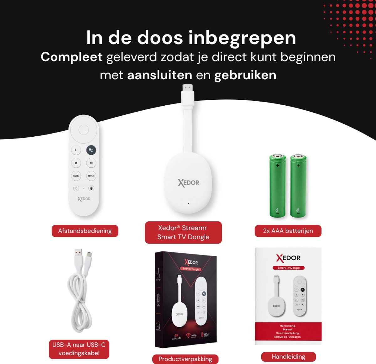Xedor® Streamr - Android TV Box - 4K TV Stick - Streaming Box - TV Dongle - 16GB - WiFi 6 - Android 12 - Netflix, YouTube, Prime Video, Disney+ & Videoland - Wit — cadeau in Elektronica - foto 4