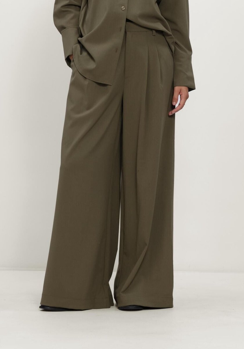 My Essential Wardrobe Mwhace High Wide Pant Dames - Chino - Pantalon - Khaki - Maat 38