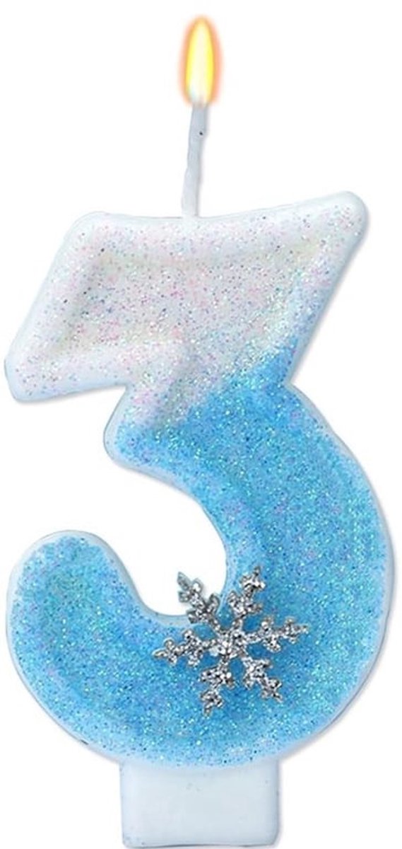 Verjaardagskaarsen 3D blauw/wit - Cijferkaars - Verjaardagsdecoraties - Feestaccessoires - Was - 9 cm lang, 4 cm breed - Taartkaars
