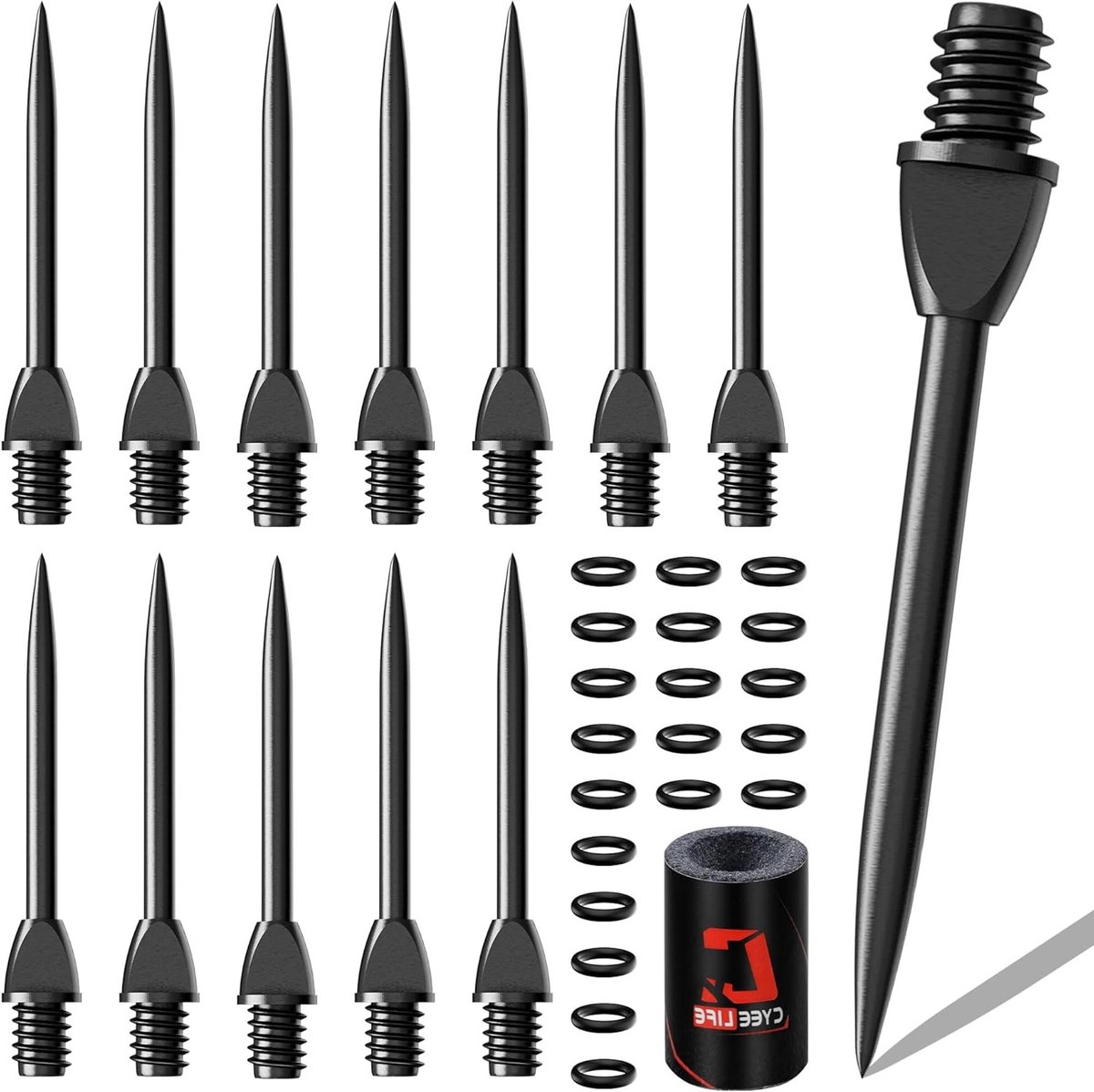 Pack van 12 stuks 2BA Stalen Dartpunten met 20 Rubber Ringen en 1 Dart Slijper voor Soft Darts en Stalen Darts, Perfect voor Darts Spelletjes