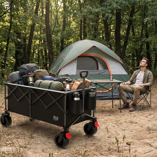 Bolderkar Opvouwbaar met Grote Wielen - Opvouwbare Bolderkar met Ergonomische Trekstang - Camping, Strand, Tuin & Boodschappen van Bolderkar Opvouwbaar — afbeelding 5