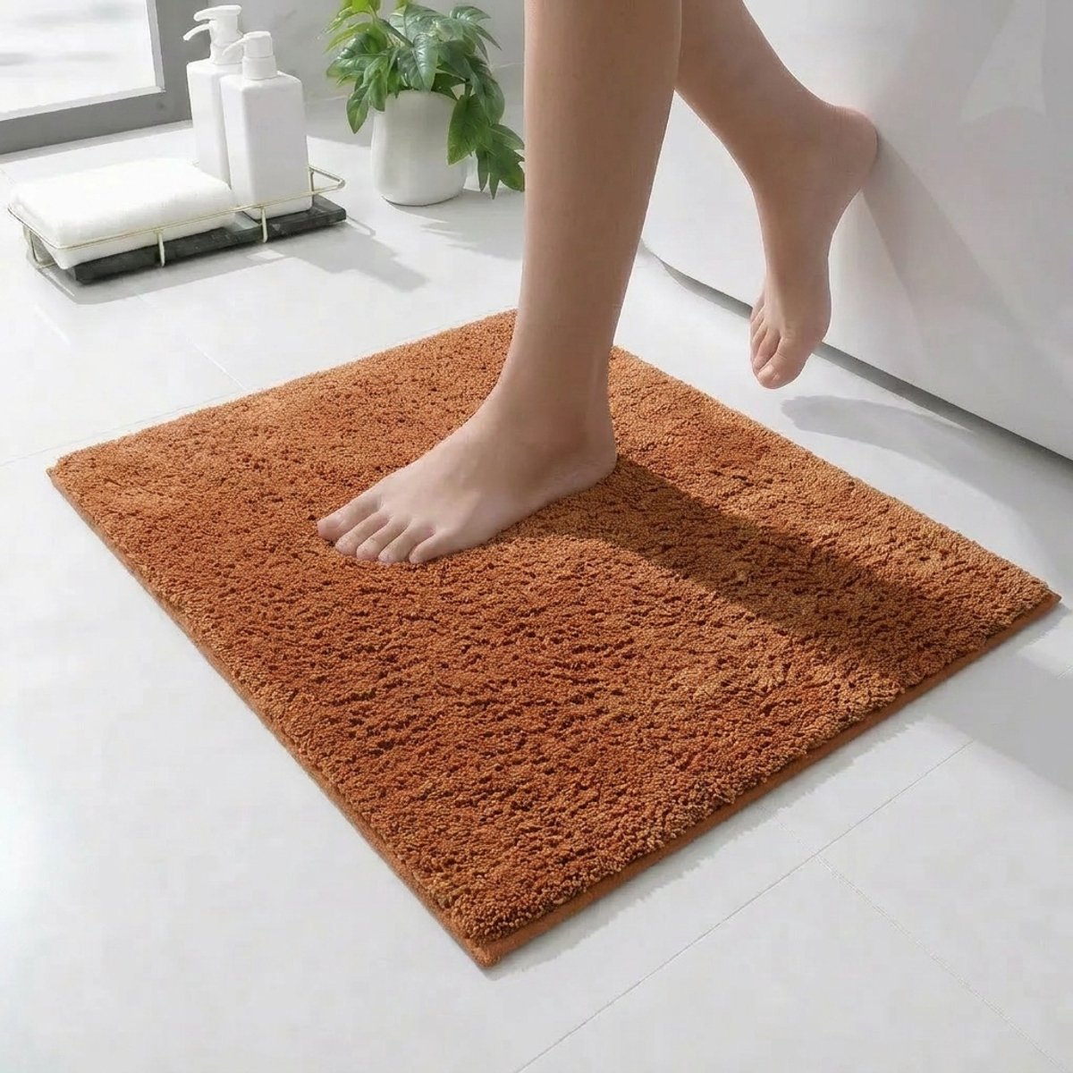 Casilin WC-mat Antislip Havana - 60x60cm - Vierkante Badmat - Waterabsorberend - Wasbaar en Sneldrogend - 100% Katoen - Terracotta, Oranje