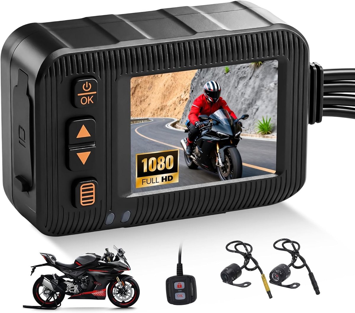 Dual Dashcam voor en achter - Waterdicht IP67 - HD-opname met G-sensor - Groothoeklens - Voor Motorsport en Recreatief Gebruik