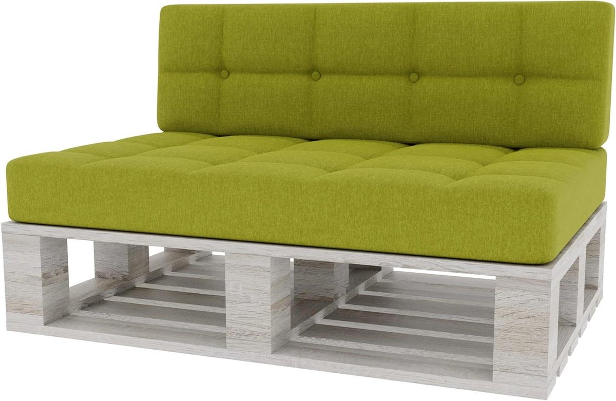 Palletkussens Set - Zitkussen Rugleuning - Terras Ontspannen - Vormvast PU-schuim - 120x80 + 120x40 cm - Lime