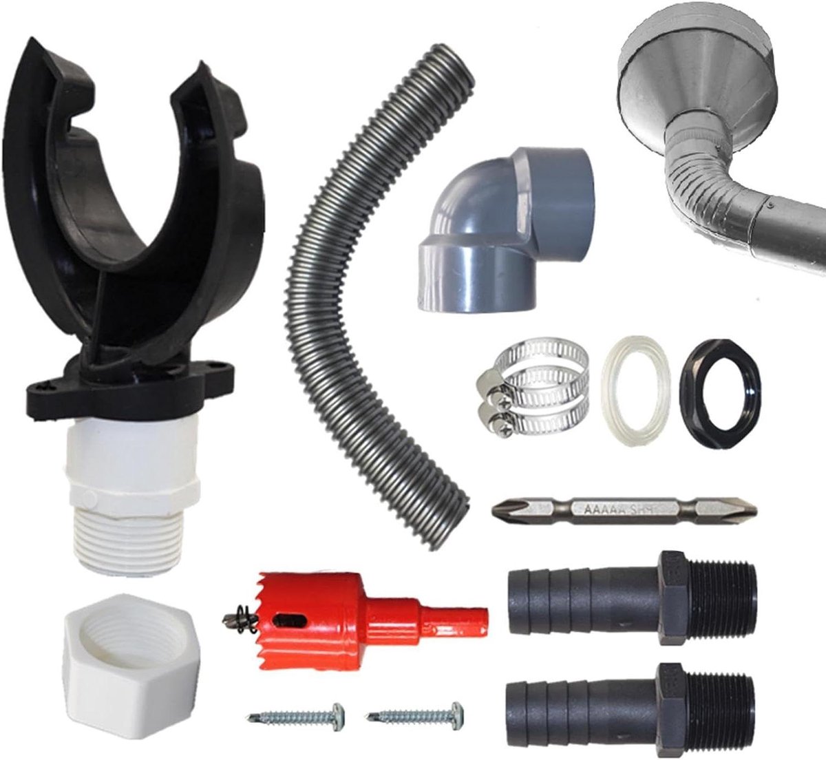 Regenton Connectorset - Regenwater Systeem - Tuin Water Geven - Duurzaam PVC Rubber - 100-110mm Pijp - Grijs