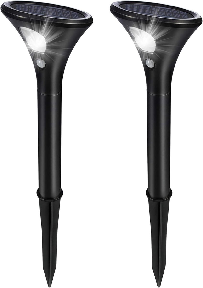 Zonnelampen voor Buiten - Zwarte Tuinverlichting - 2 Verlichtingsmodi - Bewegingssensor - Voor Tuin en Patio