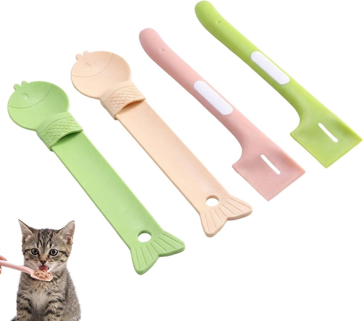 Voedingslepels voor Katten - Set van 4 Siliconen Lepels voor Dierenvoeding, Ideaal voor Nat en Droog Voer, Perfect voor Katten en Honden