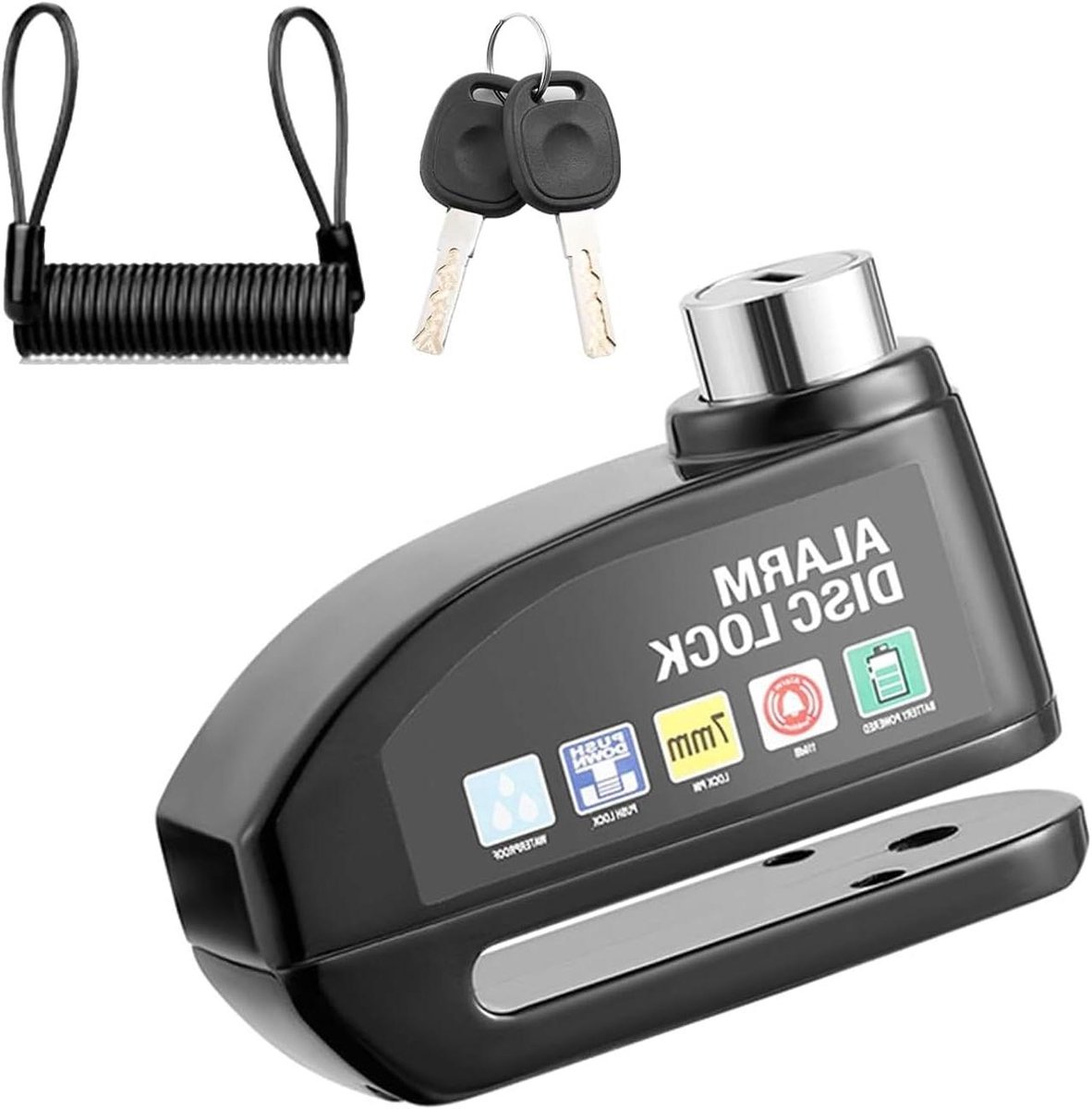 Schijfremslot Alarm - Motorslot Scooter - Diefstal Beveiliging - 130 dB Sirene - 6mm Pen - Zwart