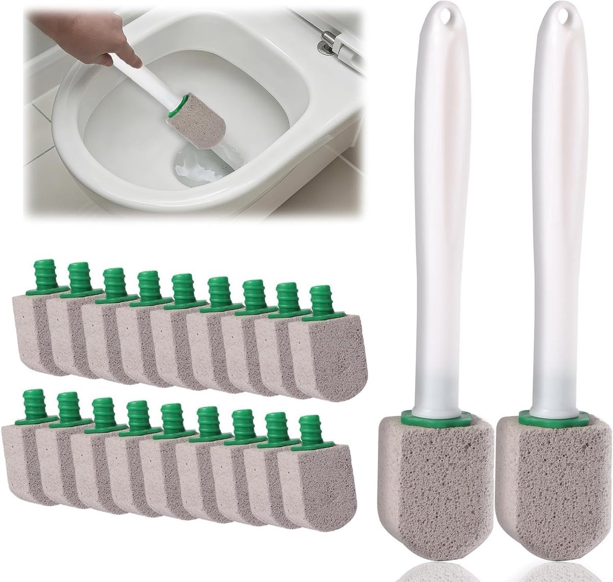 Verwisselbare puimsteen set van 20 stuks voor toilet en badkamer, ideaal voor het verwijderen van hardnekkige vlekken en kalkaanslag met handvatten in grijs