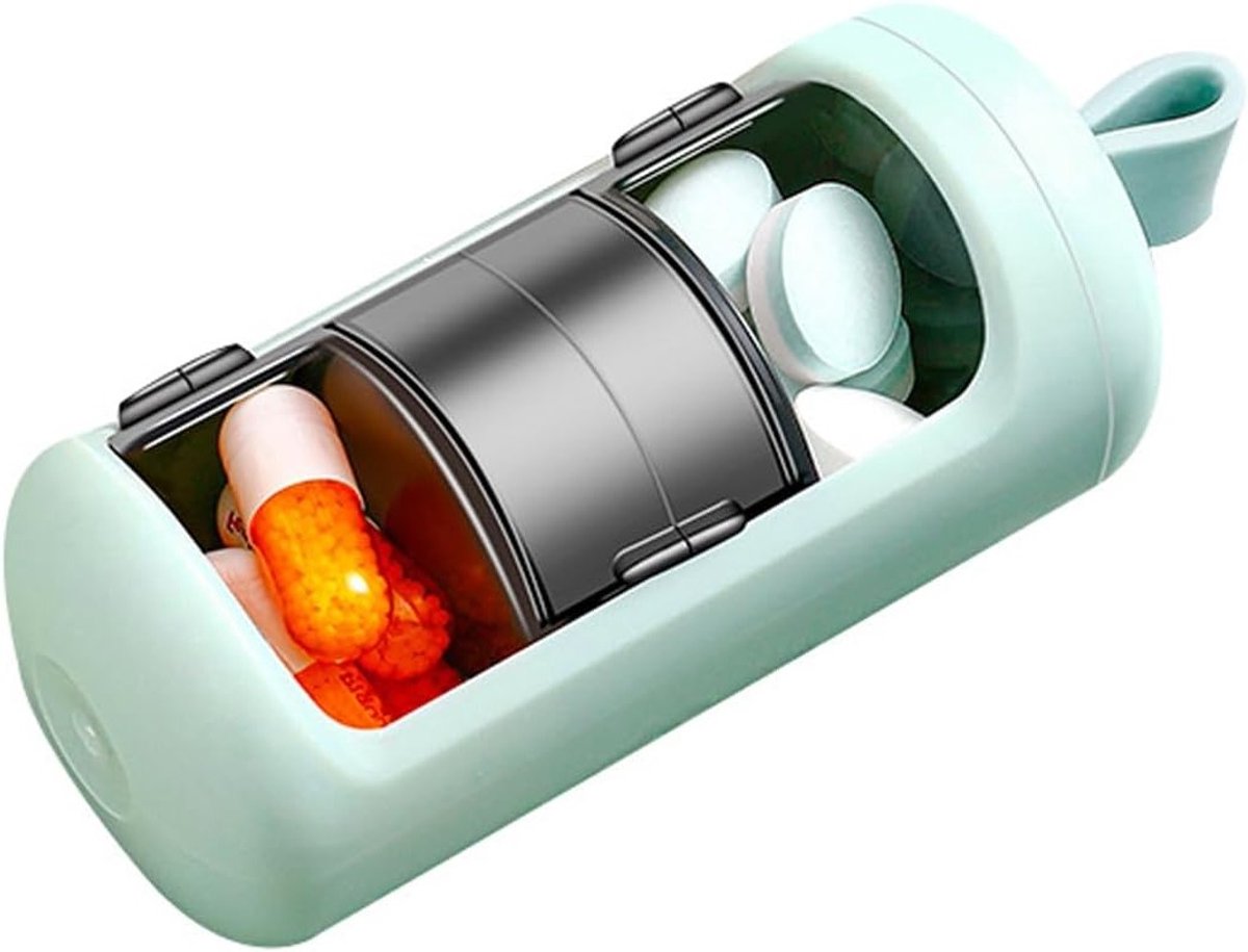 Drie-laags pillenopbergdoos met draaideksel, ruime compartimenten voor vitamines, visolie en supplementen