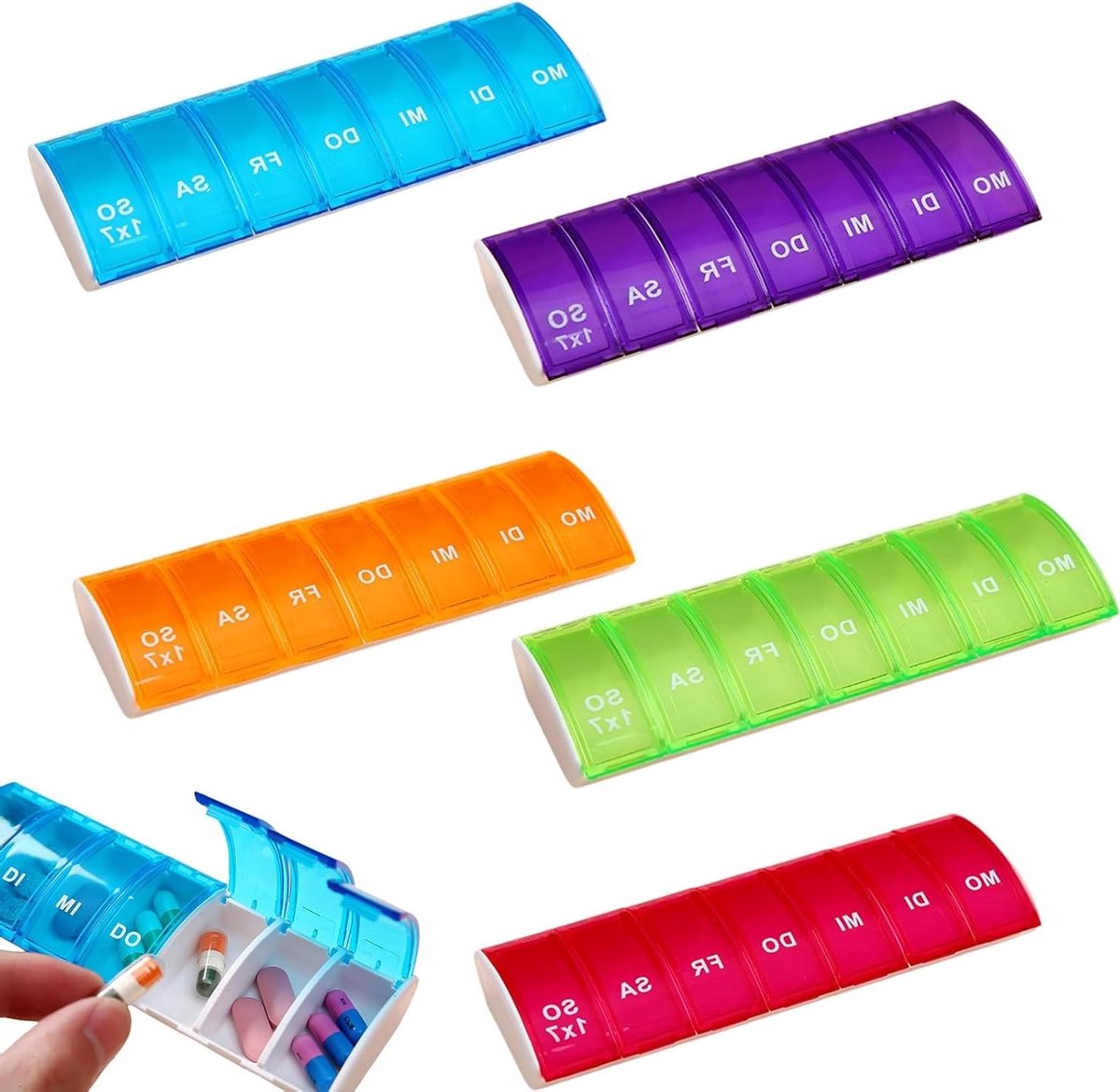 Kleine 7-Daagse Medicijndoos met Compartimenten, Herbruikbare Opbergdoos voor Pillen en Capsules, Ideaal voor Reis en Thuisgebruik