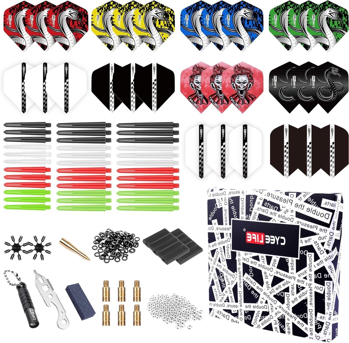 CyeeLife 180 stuks dart-accessoireset, professionele dartaccessoires met flights, schachten, punt-beschermers, punt-beschermers, punt-beschermers, punt-beschermers, dart-extractor tool enz