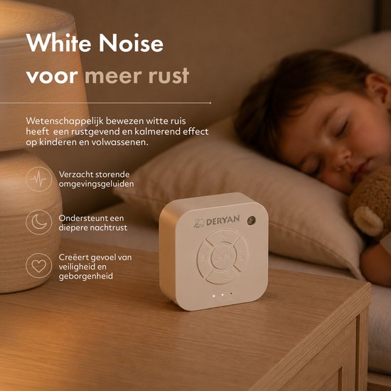 Deryan White Noise Box - Baby Slaaphulp - 9 Geluiden - Oplaadbaar van deryan — afbeelding 5