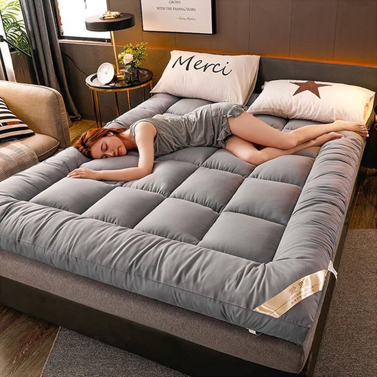Japanse Futon Matras - Vloermatras Oprolbaar - Comfortabel Slapen - Elastische Ondersteuning - 150x200cm - Grijs — afbeelding 2