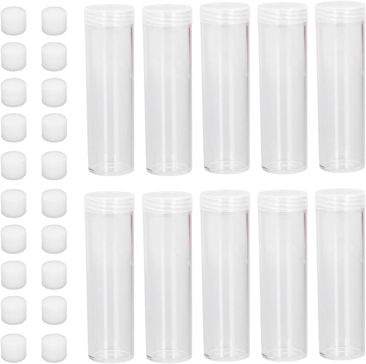 Ronde doorzichtige muntenopslagbuis van plastic met kussenspons voor 25mm muntenverzameling en herdenkingen