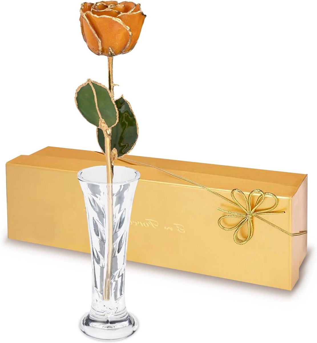 Gouden Roos - Eeuwige Bloem - Cadeau Geven - Echt Goud Gedompeld - 30-33 cm - Topaas