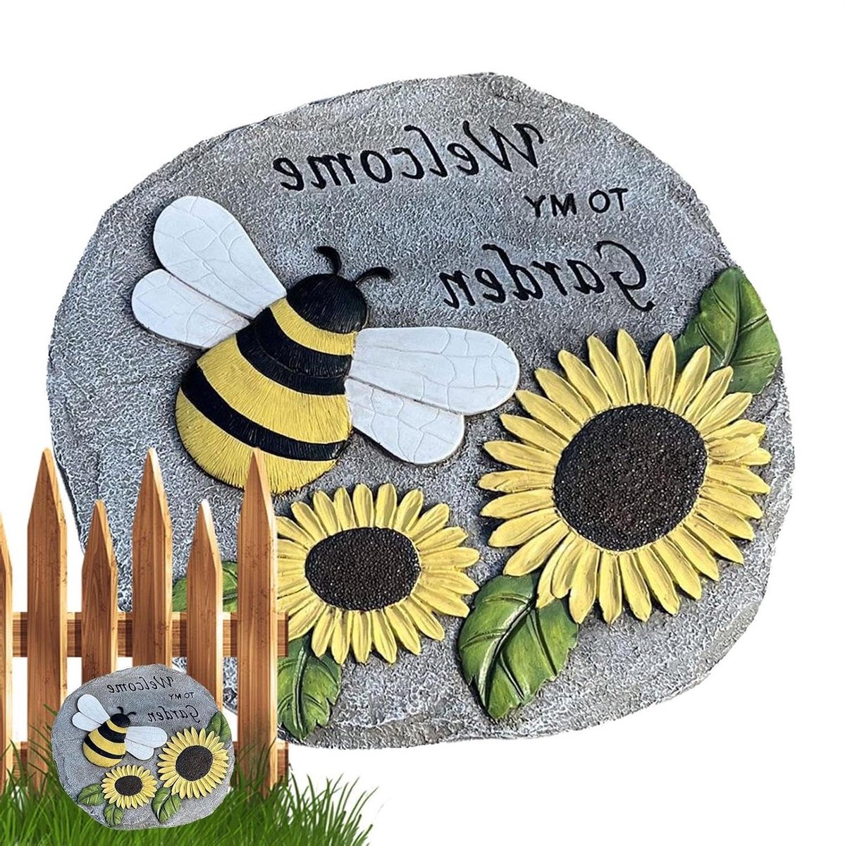 Tuin Stapstenen - Decoratieve Stenen - Pad Aanleggen - Zonnebloem Bij Thema - 23.5 cm Doorsnee - Standaard