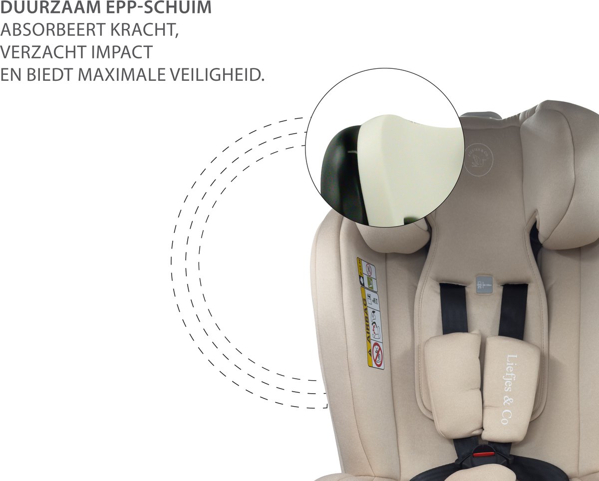 Liefjes & Co Growsafe Autostoel – i-Size 4-in-1 – 360° Draaibaar – ISOFIX & Steunpoot – Groep 0/1/2/3 (40–150 cm) Beige thumbnail 6