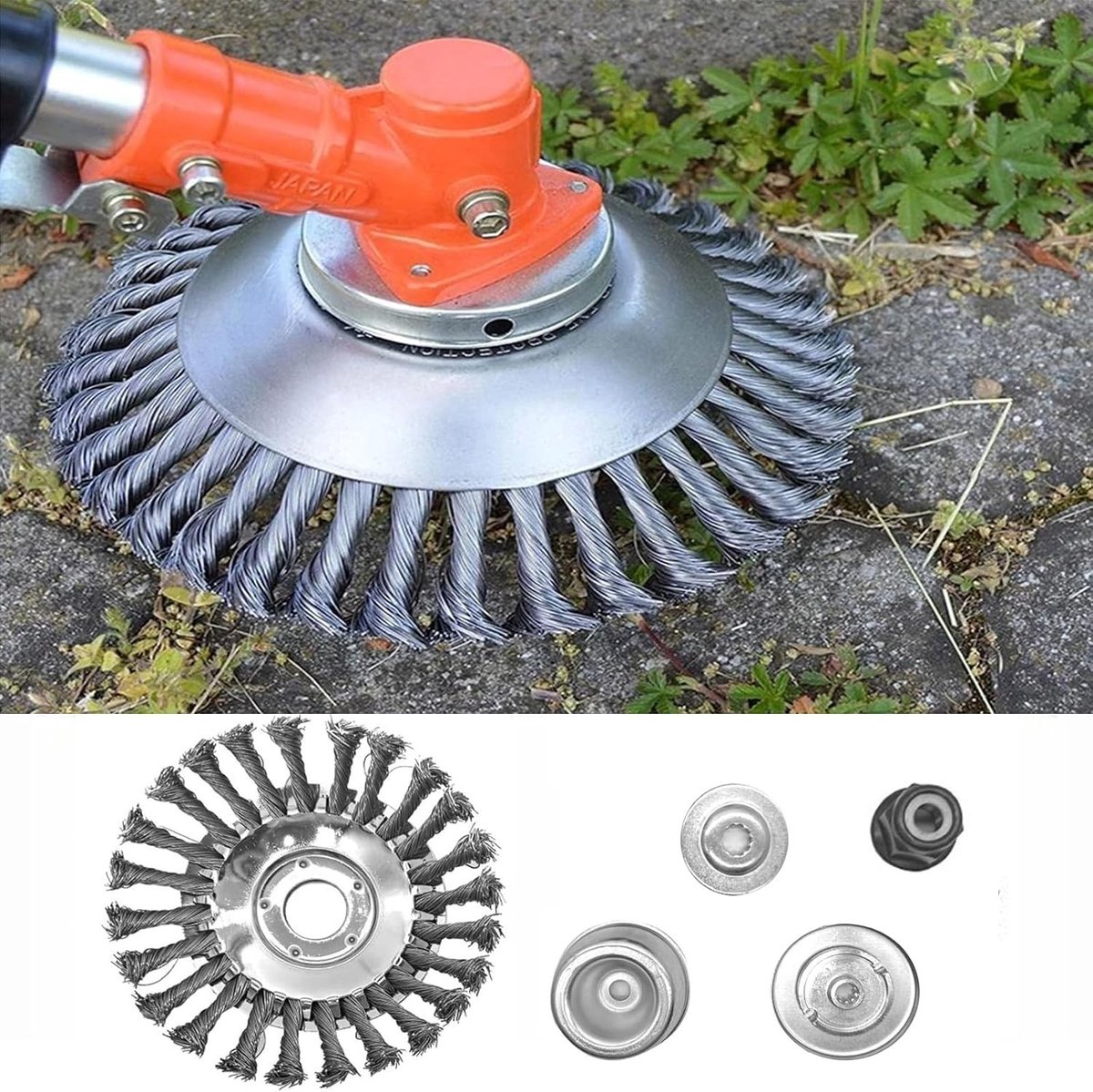 Onkruidborstel voor Bosmaaier - Staaldraad - Met 4 Adapters - Voor Tuin en Oprit