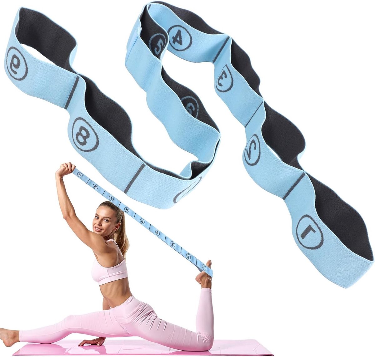 Yoga Stretch Band met 9 Lussen - 110 cm - Elastische Fitness Band voor Pilates, Dans en Gymnastiek Accessoires